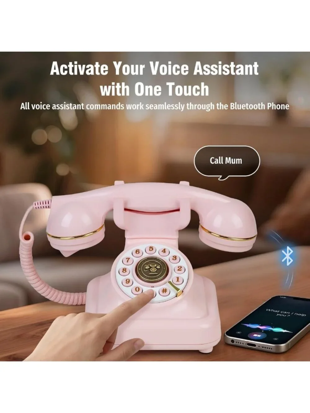 Vintage Bluetooth Retro Phone with Voice Assistant, Wireless Home Telephone
